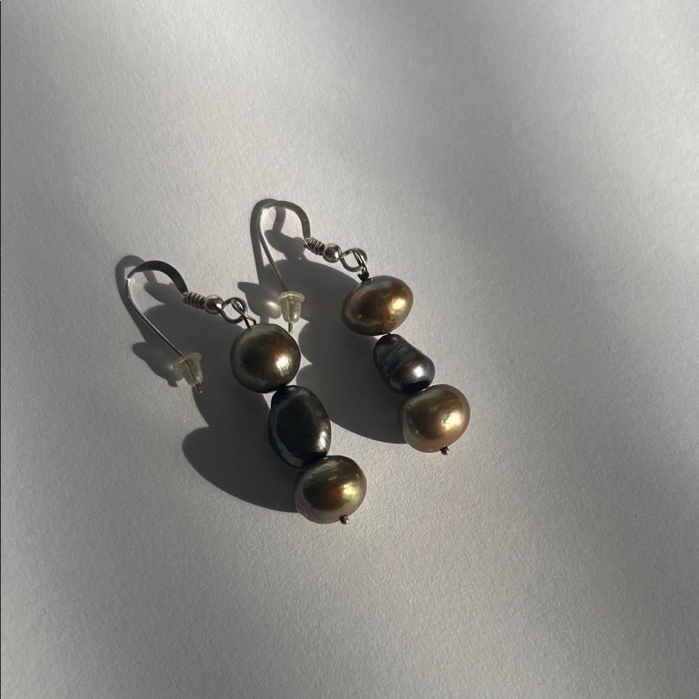 Handmade Iridescent Grey Pearl Drop Earrings